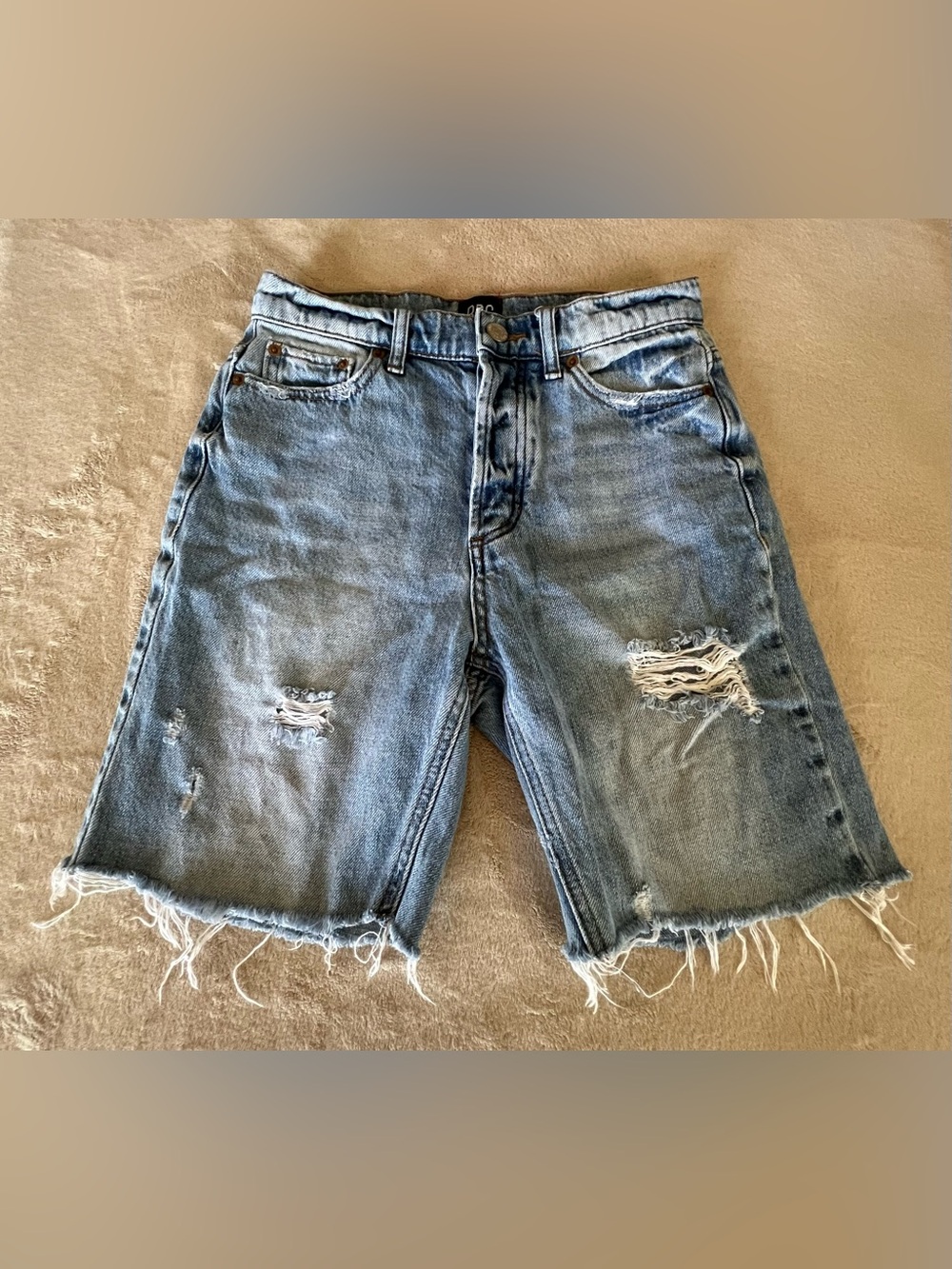 BDG Slim Straight Light Blue Distressed Jean Shorts